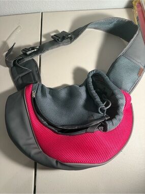 Hands-Free Pink & Gray Pet Sling Carrier with Breathable Mesh
